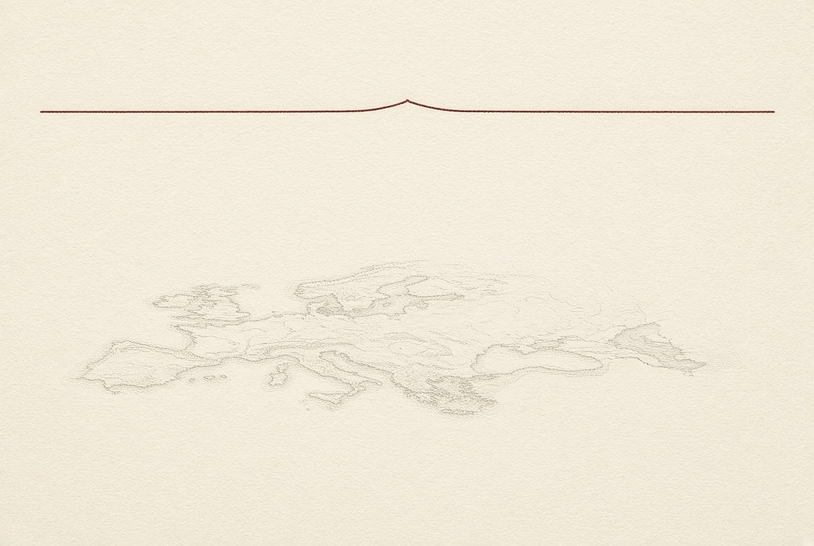 A thin line above a faint, unlabeled drawing of the European coastline